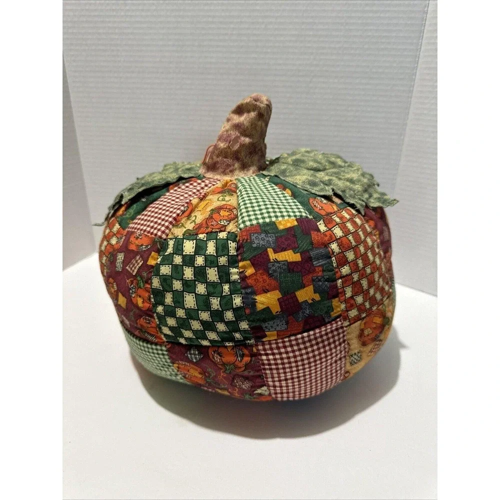 Vintage Handmade Patchwork Fabric Pumpkin Fall Harvest Decor Rustic Farmhouse